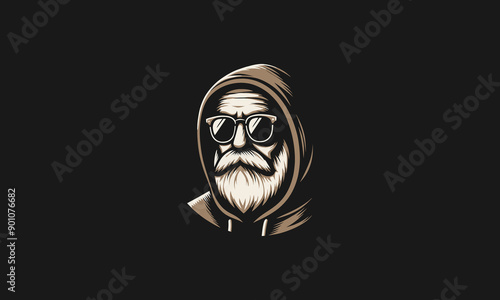 head grandpa wearing sun glass and jacket vector mascot design