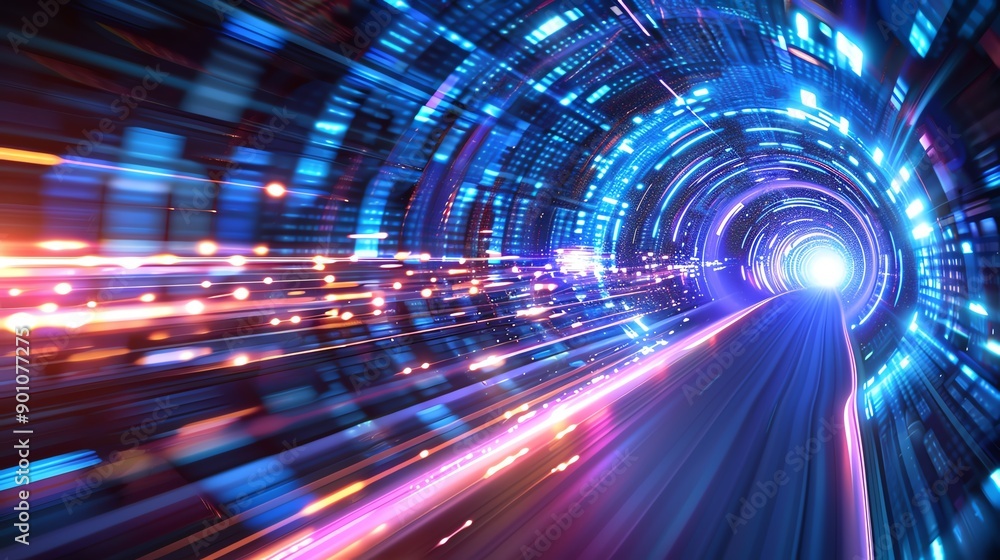 Abstract tunnel background with connectivity, showcasing data adaptation and cognitive intelligence Abstract tunnel background with connectivity, showcasing data adaptation and cognitive intelligence