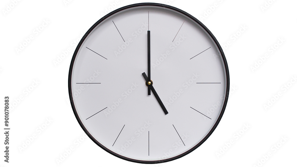 Minimalist White face and Black frame Wall Clock on White background - Perfect for Time Management and Scheduling Concepts - 5.00, 17.00 Minimalist White face and Black frame Wall Clock on White background - Perfect for Time Management and Scheduling Concepts - 5.00, 17.00