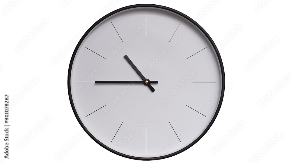 Minimalist White face and Black frame Wall Clock on White background - Perfect for Time Management and Scheduling Concepts - 10.45, 22.45 Minimalist White face and Black frame Wall Clock on White background - Perfect for Time Management and Scheduling Concepts - 10.45, 22.45