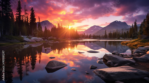 Beautiful Sunset View in Mountain Landscape