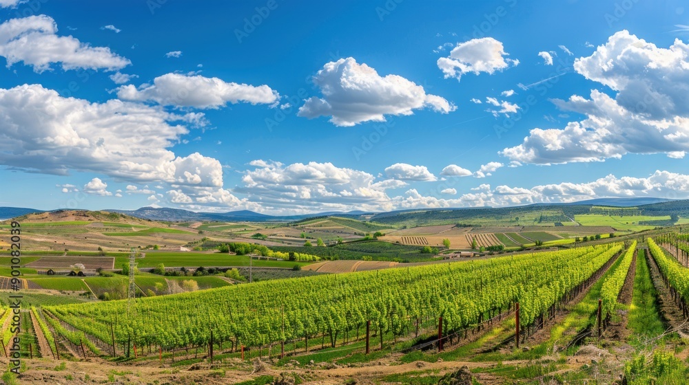 Fototapeta premium Vineyard Landscape Under a Blue Sky