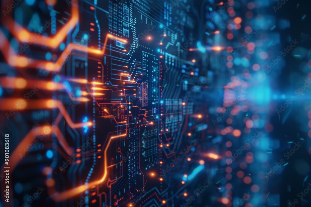 Obraz premium Glowing Digital Network Representing Connectivity and Data Exchange