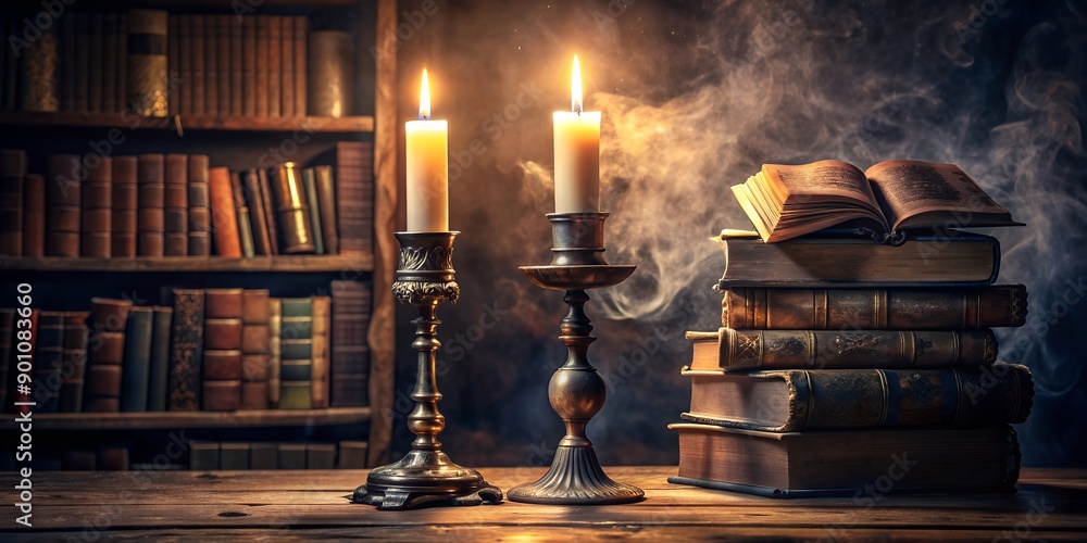 Elegant candle on ornate Gothic-inspired pedestal Elegant candle on ornate Gothic-inspired pedestal