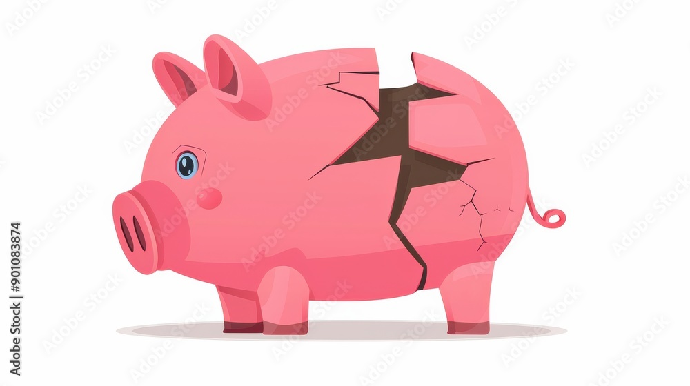 Cracked Pink Piggy Bank Illustrating Financial Hardship. Cracked Pink Piggy Bank Illustrating Financial Hardship.