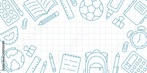 Vector banner template of school supplies. Back to school outline education element