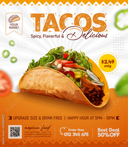 Delicious Mexican food social media post design template