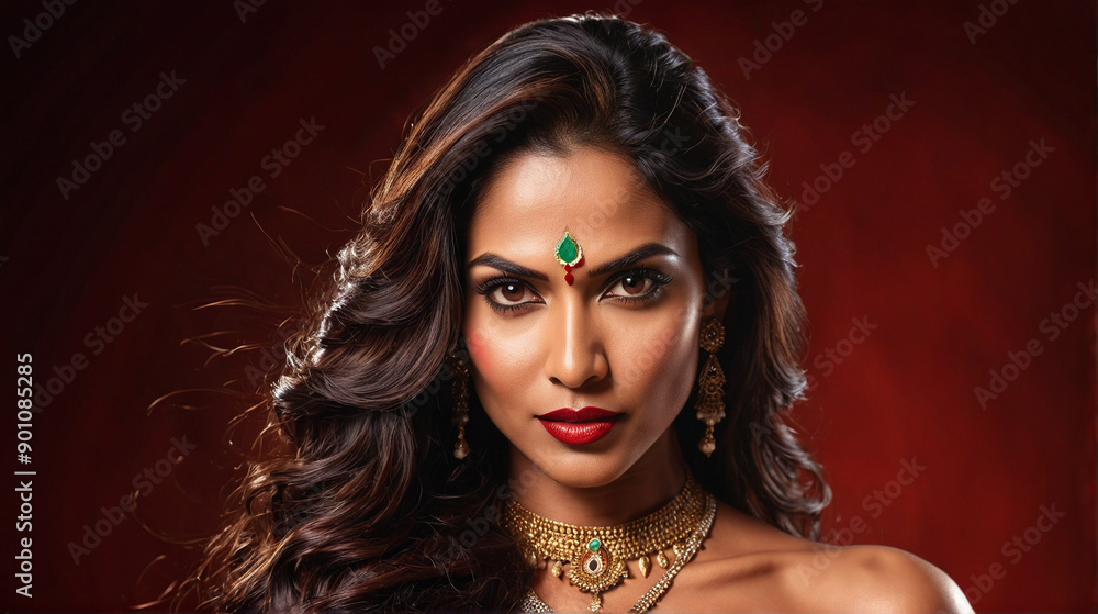 Fototapeta premium Closeup of very attractive and glamorous Indian woman