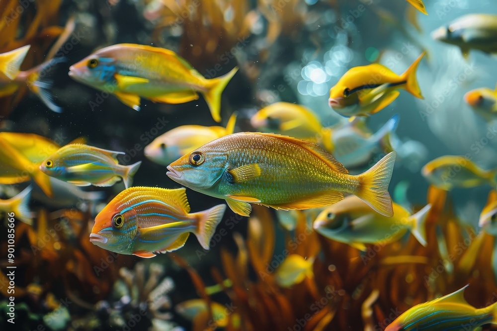 Beautiful sea fish swimming among seaweed Beautiful sea fish swimming among seaweed