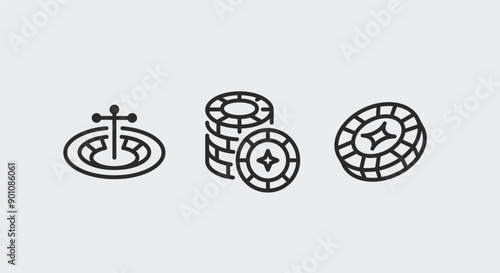 Gambling and casino games icons. Gambling and casino games trendy minimal icons set. Playing Cards, Deck of Cards icon. Design signs for web page, mobile app, packaging design. Vector illustration