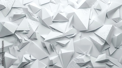 A 3D rendered image of a geometric pattern made of white, angular shapes.