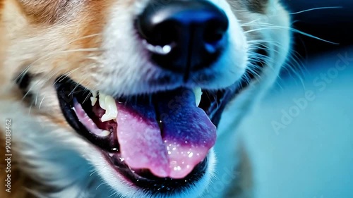 close-up of a cute dog's mouth, showing its tongue footage photo