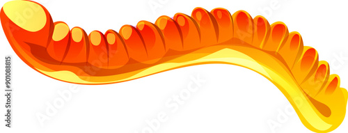 Jelly worm cartoon Halloween holiday sweets and dessert. Isolated vector orange colored gummy candy. Trick or treat fruity marmalade confectionery for children, kids party, funny earthworm or snake