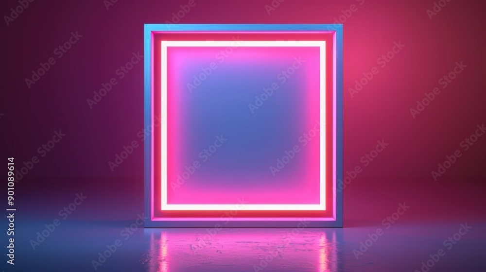 Neonlit square podium, minimal design, showcasing product features in a vibrant presentation, copy space, focus cover all object, deep dept of field Neonlit square podium, minimal design, showcasing product features in a vibrant presentation, copy space, focus cover all object, deep dept of field