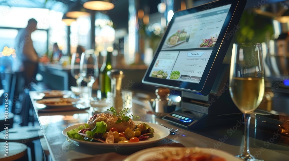 CuttingEdge Digital Dining Futuristic Menu and Ordering System in Empty HighTech Restaurant Perfect for TechSavvy Travelers CuttingEdge Digital Dining Futuristic Menu and Ordering System in Empty HighTech Restaurant Perfect for TechSavvy Travelers
