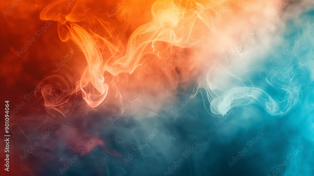 a background of vivid color smoks, red and orange, blue, hazy and smoky, pop and dreamy atmosphere.