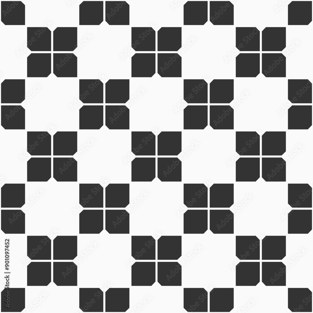 Seamless vector checkered pattern with square tiles divided into four parts. Flat design background. Black and white geometrical pattern. Stylish vector background. Seamless vector checkered pattern with square tiles divided into four parts. Flat design background. Black and white geometrical pattern. Stylish vector background.