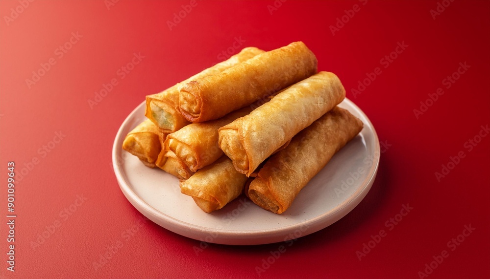 Turkish deep fried cigar shaped spring rolls, sigara borek on red background Turkish deep fried cigar shaped spring rolls, sigara borek on red background