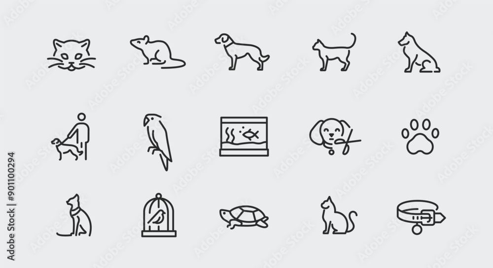 Pets and animals icons. Large set of pets and animals trendy minimal icons. Example: Cat, Dog, Fish Tank, Paw Print icon. Design signs for web page, mobile app, packaging design. Vector illustration Pets and animals icons. Large set of pets and animals trendy minimal icons. Example: Cat, Dog, Fish Tank, Paw Print icon. Design signs for web page, mobile app, packaging design. Vector illustration