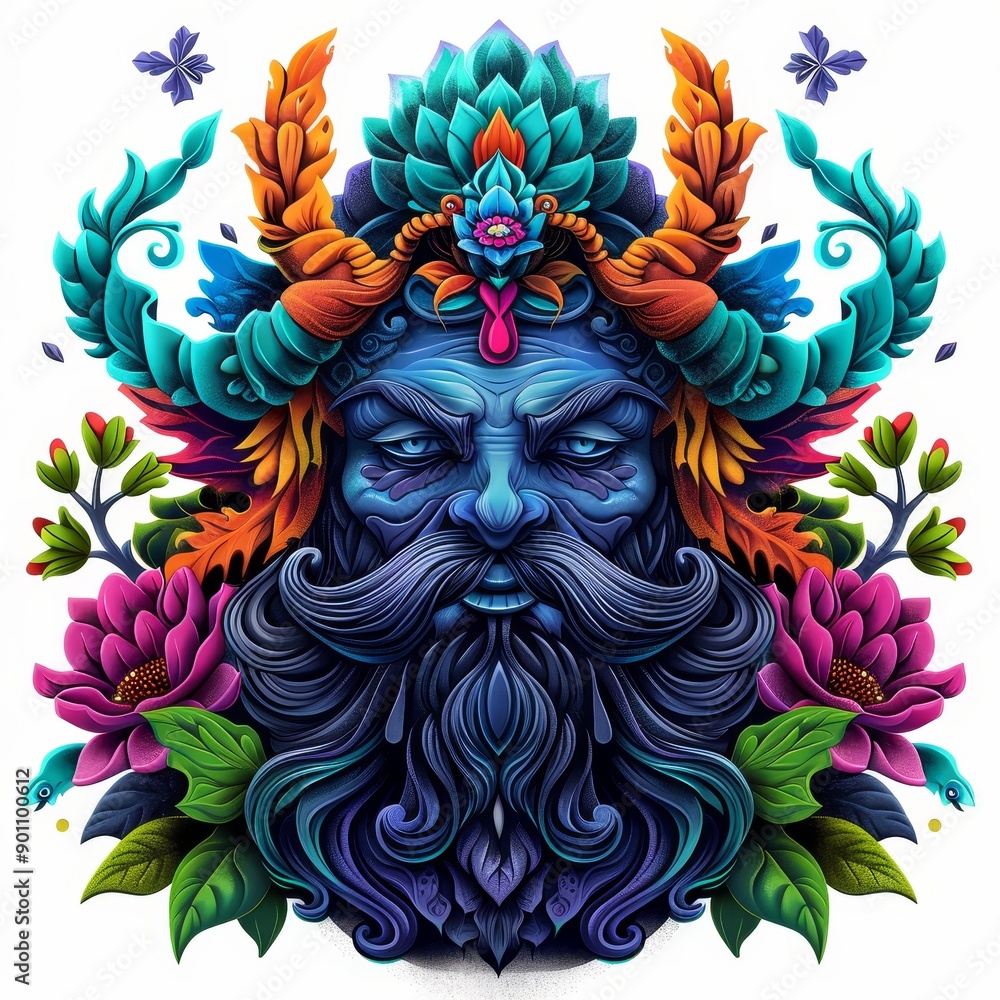 A man with a beard and a flower on his head A man with a beard and a flower on his head