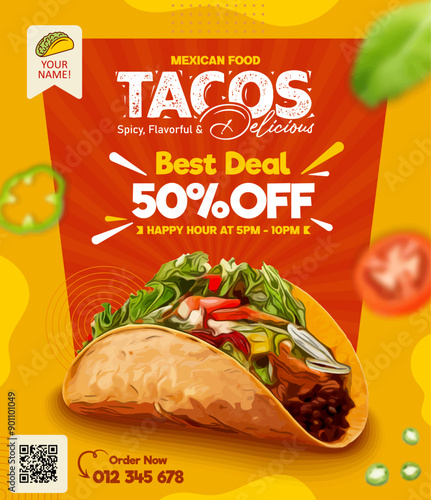 Best deal Mexican food tacos promotion design vector illustration