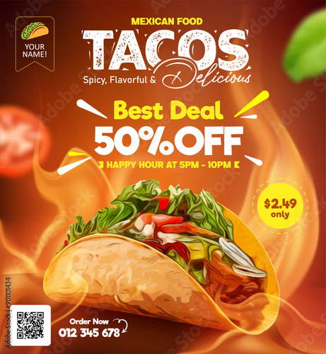 Tacos Mexican food promotion design banner vector template