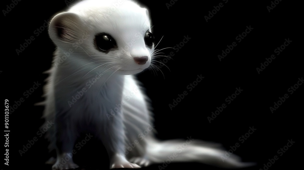 Fototapeta premium A focused photo of a tiny white creature on a dark backdrop with an out-of-focus image of its face