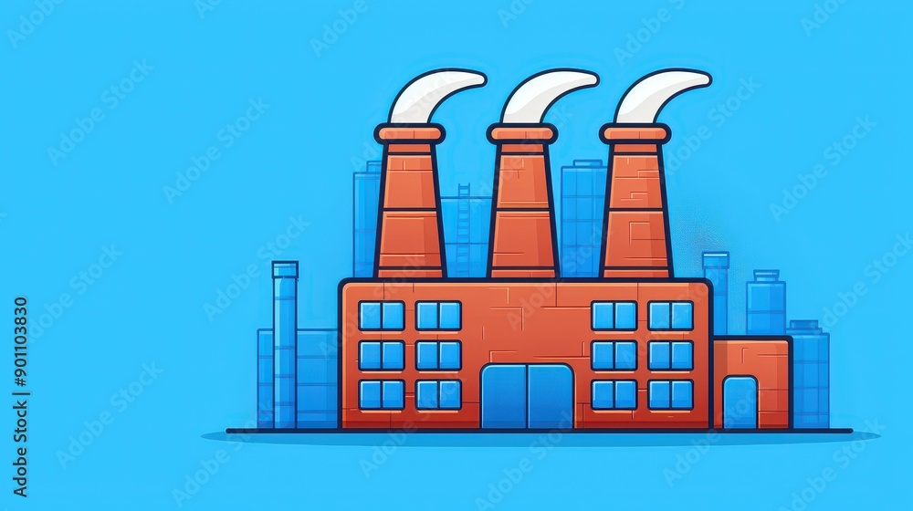 Obraz premium A flat design illustration of an isolated factory in trendy blue, showcasing clean lines and modern aesthetics. Perfect for industry visuals.