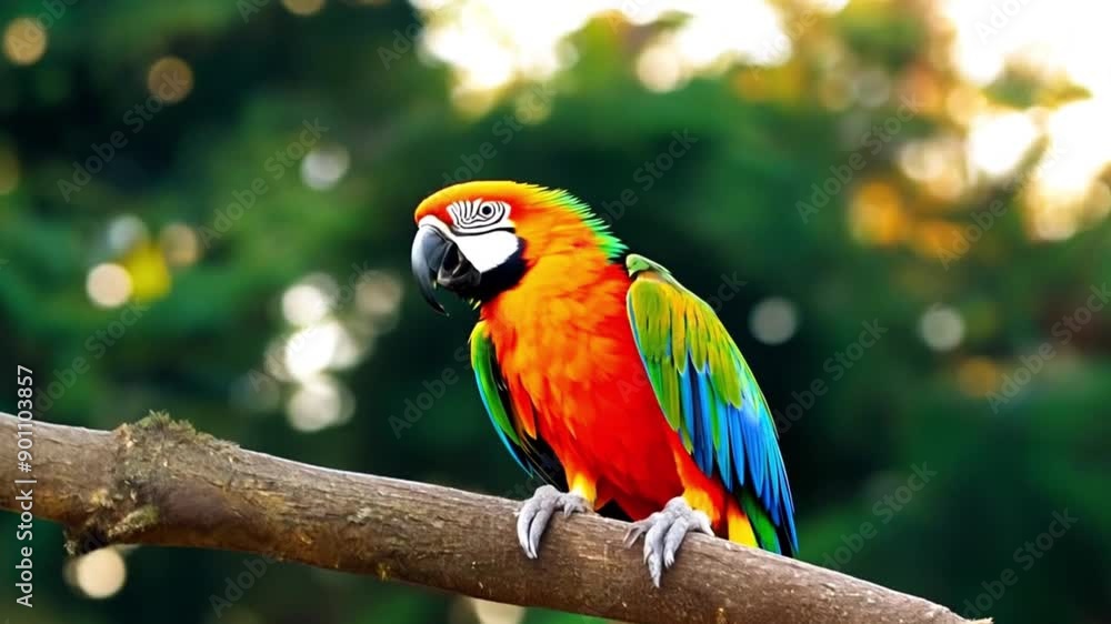 close - up of a parrot on a wooden branch with beautiful colored feathers stunning the footage close - up of a parrot on a wooden branch with beautiful colored feathers stunning the footage