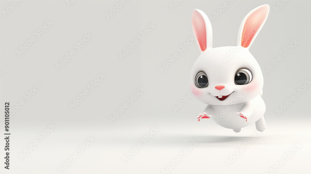 Fototapeta premium Adorable rabbit leaps joyfully in vibrant 3D, perfect for brightening any space with whimsy and charm.