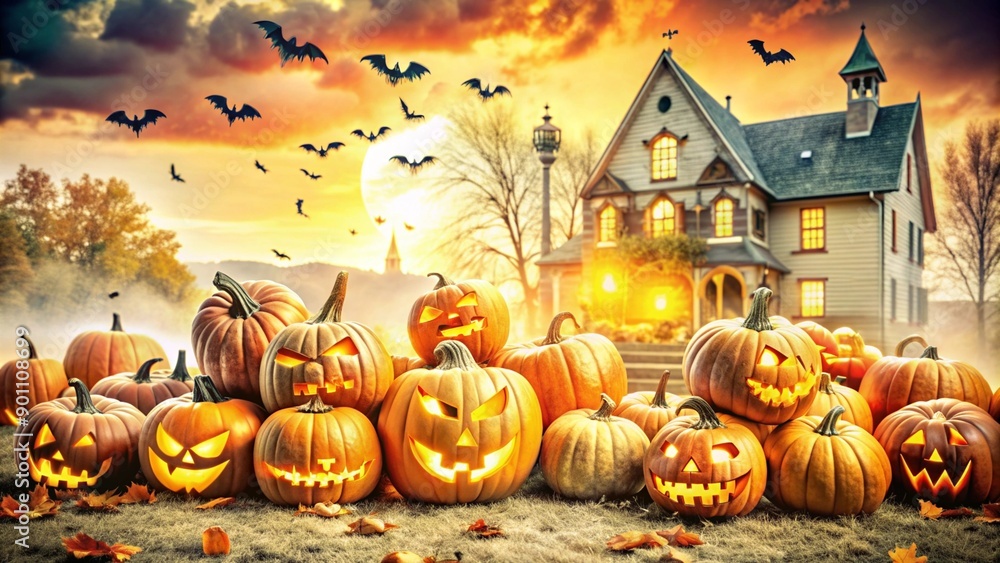 halloween background with pumpkin and bats halloween background with pumpkin and bats