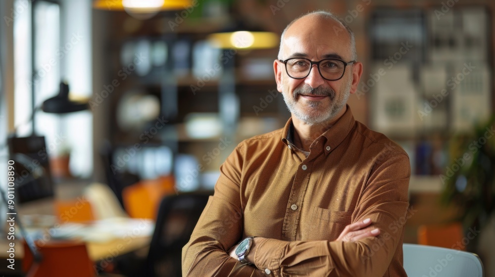 Fototapeta premium Visionary Entrepreneur Leading High-Tech Office Towards Innovation and Success