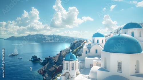 Santorini, Greece - Stunning island views with whitewashed buildings and blue domes photo