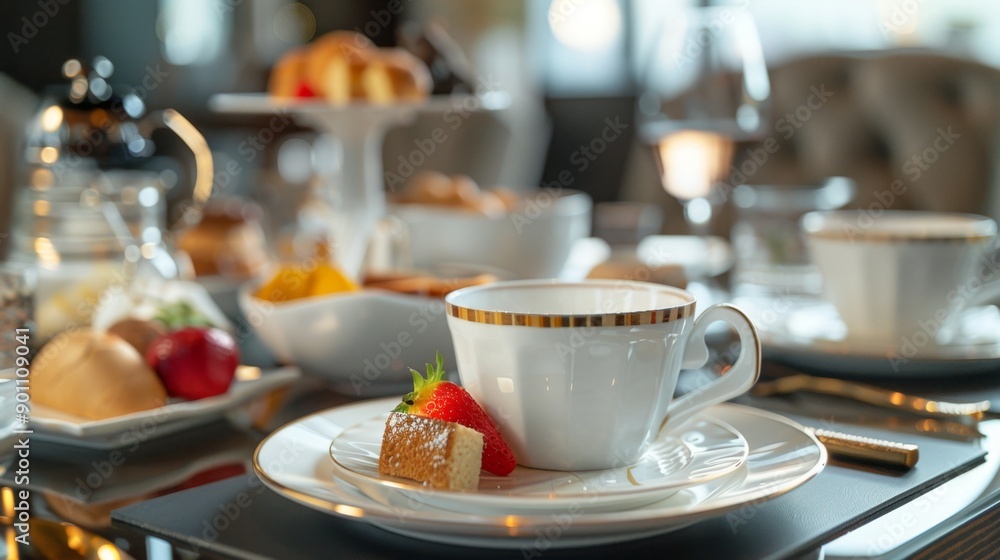 Elegant Breakfast Scene with Designer Tableware for a Touch of Luxury Elegant Breakfast Scene with Designer Tableware for a Touch of Luxury