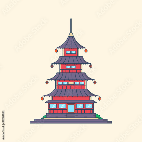 Japan Red Temple vector illustration