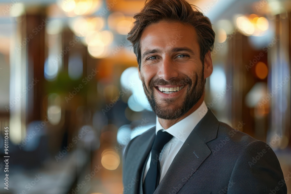 Hotel manager welcoming guests Hotel manager welcoming guests
