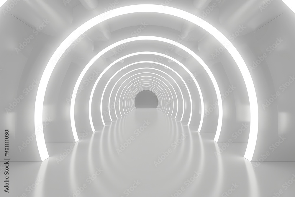 Fototapeta premium White Archway Tunnel With Neon Lighting