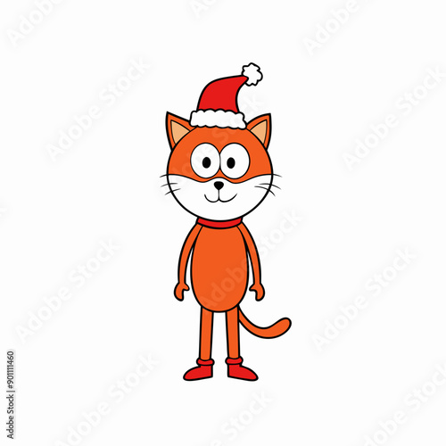 funny cat wear christmas cap full body show vector  illustration