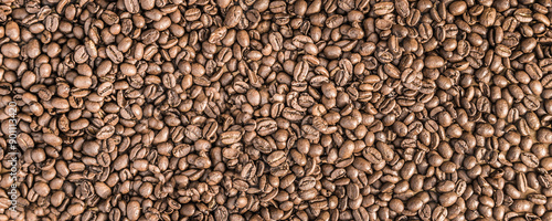 фотографія coffee beans, evenly distributed, uniform background, roasted coffee, brown grai