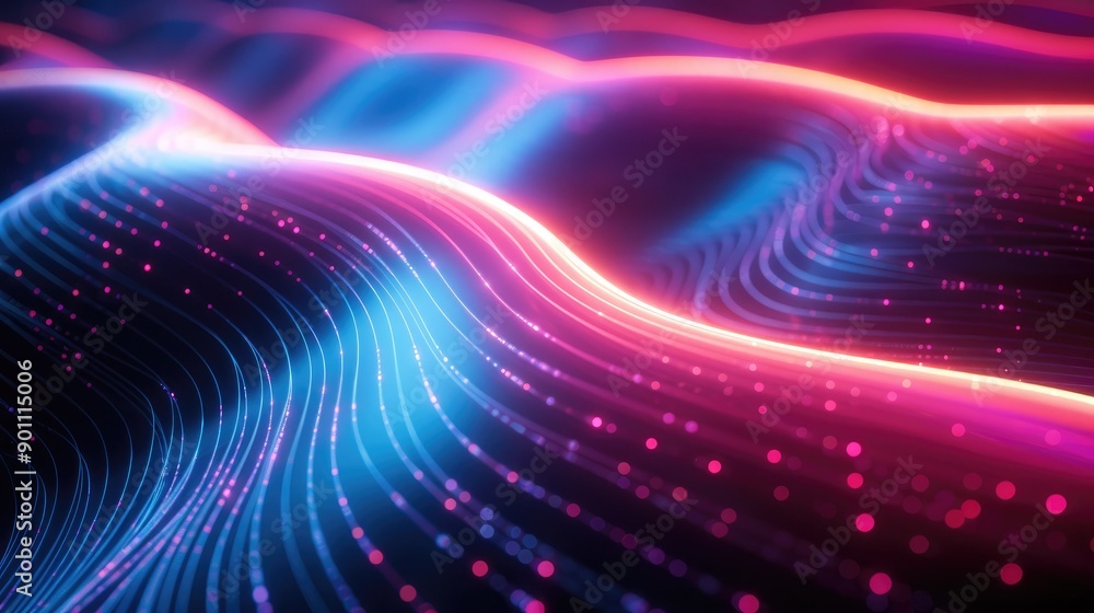 Fluorescent waves with a tech background Fluorescent waves with a tech background