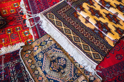 oriental asian Uzbek carpets at the bazaar in Uzbekistan in Samarkand
