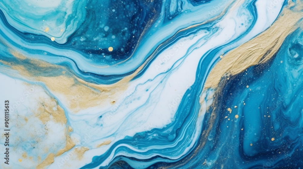 Fototapeta premium Modern stylish texture blue white gold waves background, marble texture