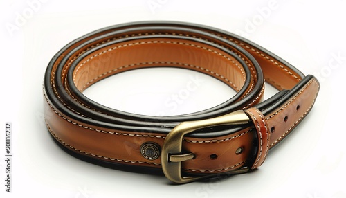 Isolated brown leather belt mockup.