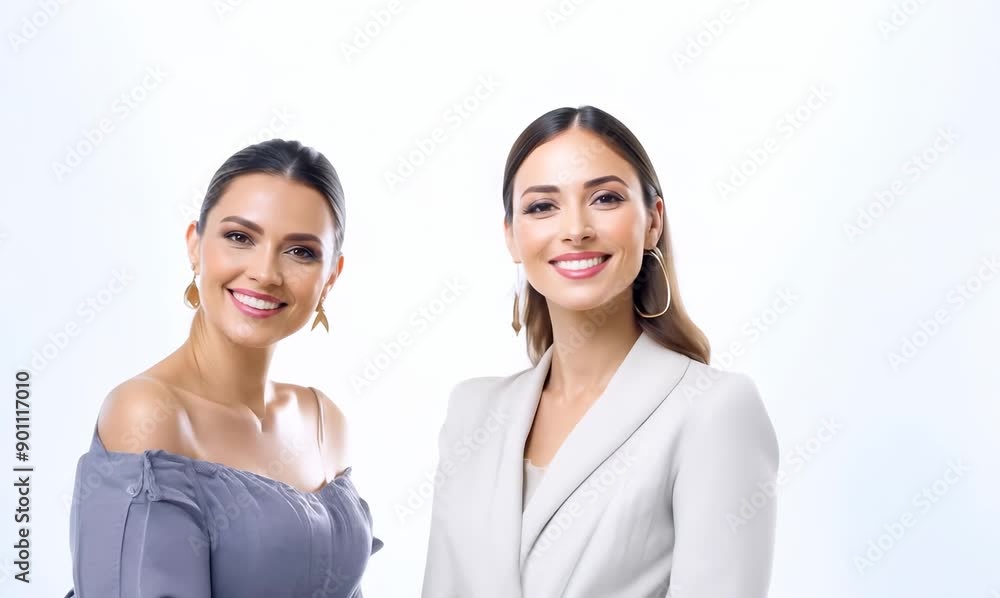 Group portrait video of women in their 30s that are placed against a white background Group portrait video of women in their 30s that are placed against a white background