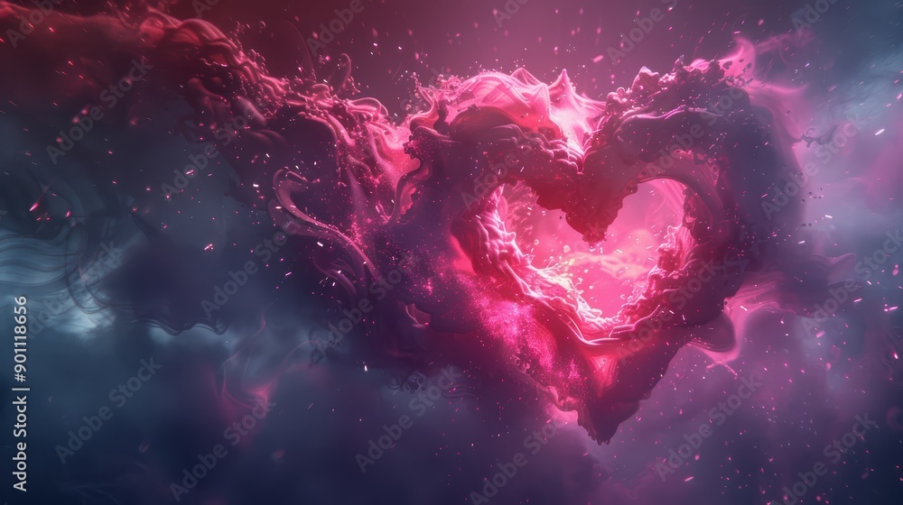Abstract pink heart forming from swirling smoke in outer space with sparkling particles. Perfect for valentine's day, romance, love, passion, and relationships Abstract pink heart forming from swirling smoke in outer space with sparkling particles. Perfect for valentine's day, romance, love, passion, and relationships