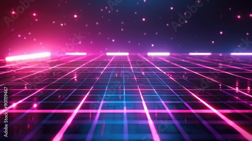 Futuristic glowing grid with neon lights