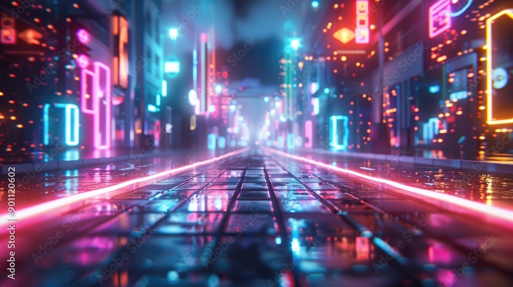 Futuristic glowing grid with neon lights Futuristic glowing grid with neon lights