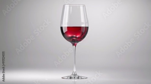 Elegant glass of red wine on a minimalistic grey background, perfect for illustrating wine tasting, dining, or wine-related concepts.