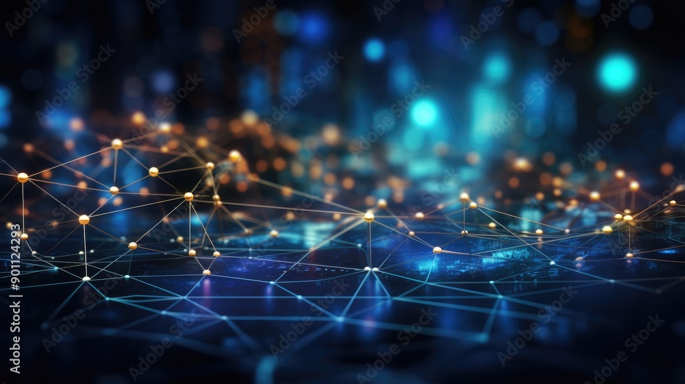 Network connection lines with bright nodes Network connection lines with bright nodes