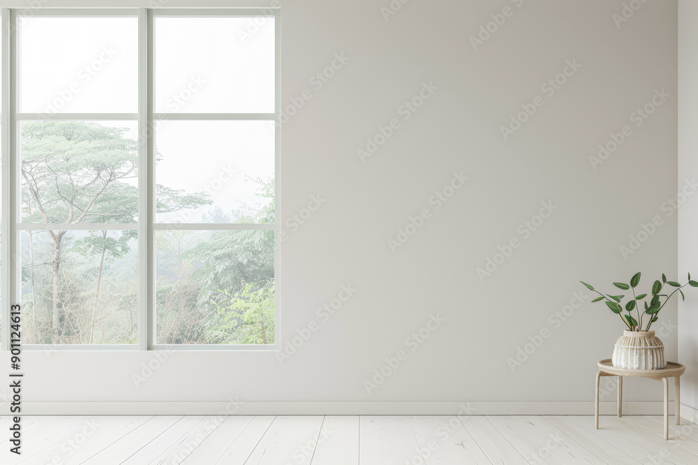 Fototapeta premium Elegant interiors composition with minimal furniture and natural window lighting. Interiors design luxury image.
